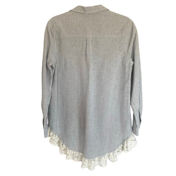 Umgee Button Down Tunic Womens Size L Striped Lace Trimmed Relaxed Casual - Picture 2 of 8